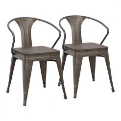 Waco Antique Metal and Espresso Wood Seat Dining Chair (Set of 2) by Lumisource