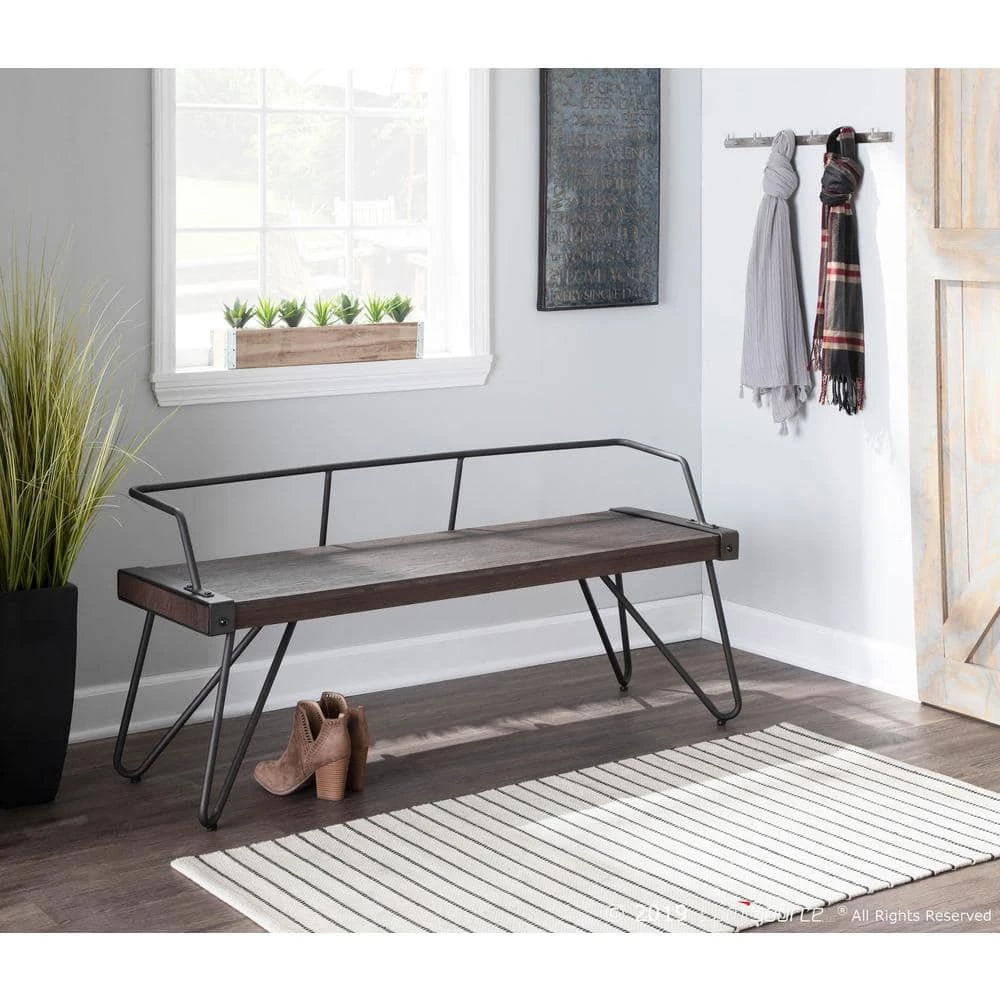 Stefani Walnut and Antique Industrial Bench by Lumisource 8 Stefani Walnut and Antique Industrial Bench by Lumisource - Image 6