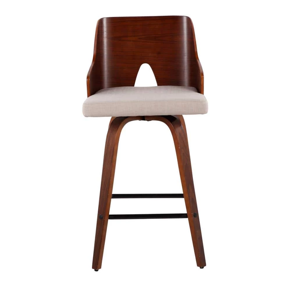 Ariana 36.25 in. Counter Height Bar Stool in Beige Fabric and Walnut Wood (Set of 2) by Lumisource 8 Ariana 36.25 in. Counter Height Bar Stool in Beige Fabric and Walnut Wood (Set of 2) by Lumisource - Image 6