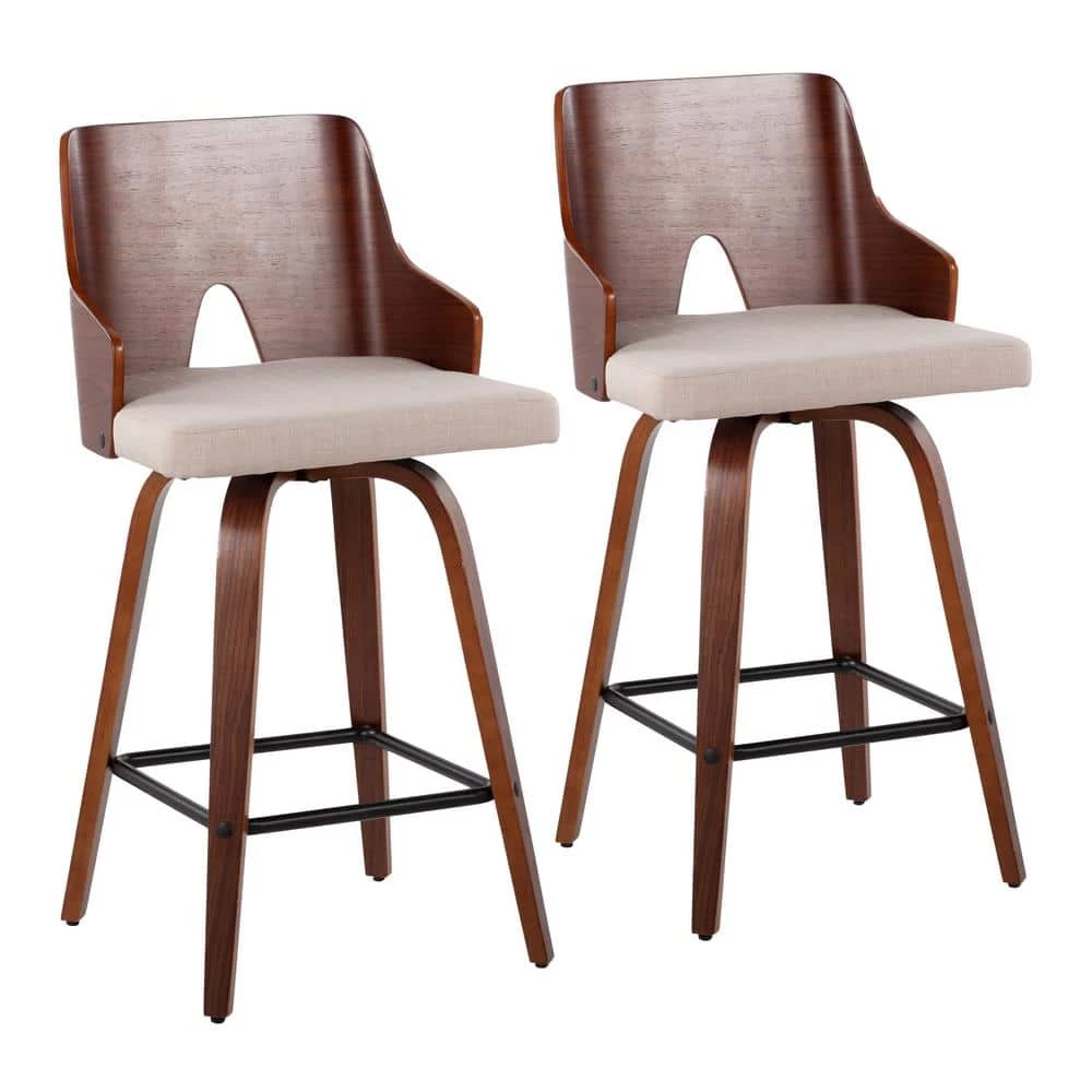 Ariana 36.25 in. Counter Height Bar Stool in Beige Fabric and Walnut Wood (Set of 2) by Lumisource 3 Ariana 36.25 in. Counter Height Bar Stool in Beige Fabric and Walnut Wood (Set of 2) by Lumisource