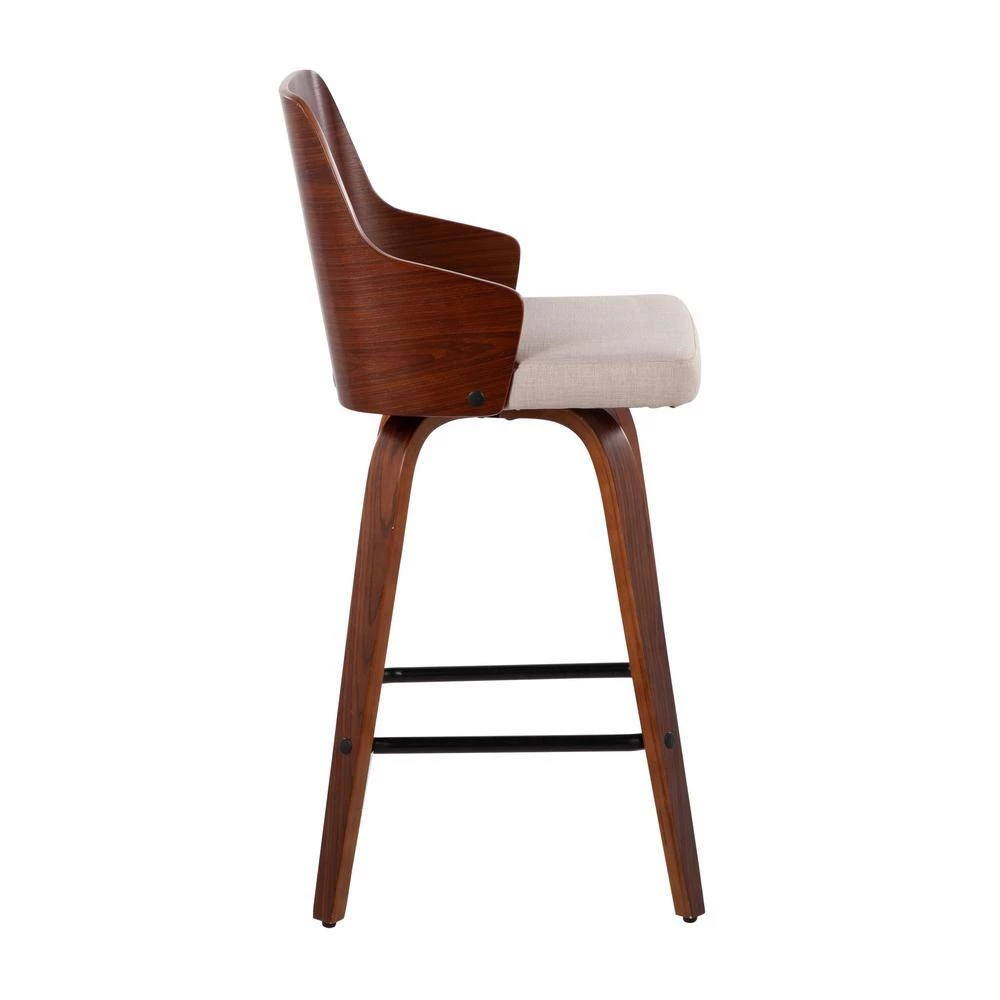Ariana 36.25 in. Counter Height Bar Stool in Beige Fabric and Walnut Wood (Set of 2) by Lumisource 4 Ariana 36.25 in. Counter Height Bar Stool in Beige Fabric and Walnut Wood (Set of 2) by Lumisource - Image 2