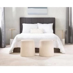 Rollo Contemporary Ottoman in Beige Faux Leather by Lumisource -Cheap Lumisource Store beige lumisource ottomans ot rollo bg 1f 1000