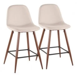 Pebble 24 in. Walnut and Beige Counter Stool (Set of 2) by Lumisource -Cheap Lumisource Store beige walnut lumisource bar stools cs peb wl bg2 40 1000