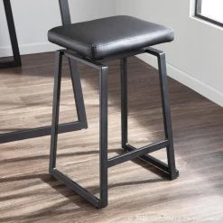 Geo Black Upholstered Counter Stool in Black Metal and Faux Leather (Set of 2) by Lumisource -Cheap Lumisource Store black black lumisource bar stools b26 geoup bkbk2 31 1000
