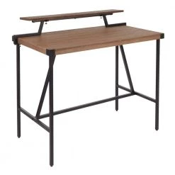 Gia Industrial Counter Height Dining Table with Removable Shelf in Black Metal and Brown Wood by Lumisource