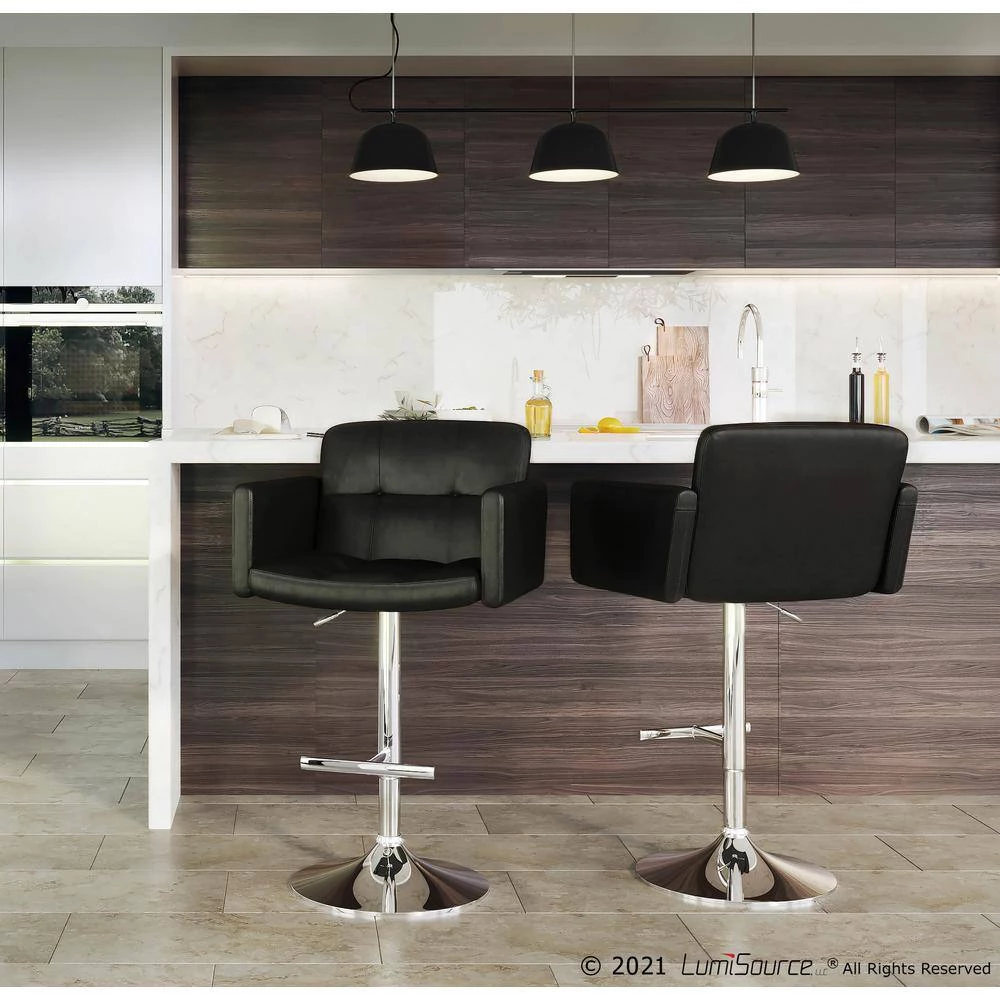 Stout Chrome and Black Faux Leather Adjustable Height Bar Stool by Lumisource 9 Stout Chrome and Black Faux Leather Adjustable Height Bar Stool by Lumisource - Image 7