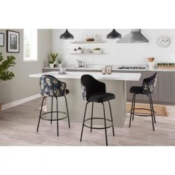 Ahoy Upholstered 37 in. Black Fabric and Floral Print Counter Height Bar Stool with Black Round Footrest (Set of 2) by Lumisource -Cheap Lumisource Store black fabric floral print lumisource bar stools b26 ahoyflor claireq2 bkbk2 31 1000