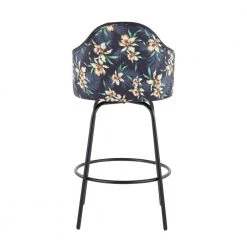 Ahoy Upholstered 37 in. Black Fabric and Floral Print Counter Height Bar Stool with Black Round Footrest (Set of 2) by Lumisource -Cheap Lumisource Store black fabric floral print lumisource bar stools b26 ahoyflor claireq2 bkbk2 66 1000