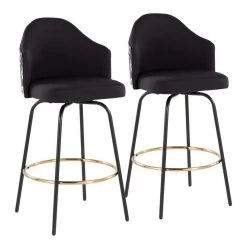 Cheap Lumisource Store 41 Ahoy Claire 41.25 in. Black Fabric and Floral Print Bar Height Bar Stool with Round Gold Footrest (Set of 2) by Lumisource