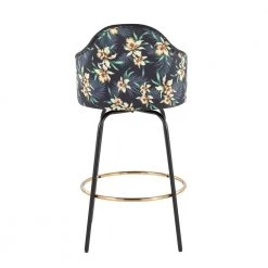 Ahoy Claire 41.25 in. Black Fabric and Floral Print Bar Height Bar Stool with Round Gold Footrest (Set of 2) by Lumisource -Cheap Lumisource Store black fabric floral print lumisource bar stools b30 ahoyflor claireg2 bkbk2 66 1000
