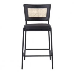 Tania 36 in. Black Faux Leather and Black Metal Counter Stool with Rattan Accent (Set of 2) by Lumisource -Cheap Lumisource Store black faux leather black metal lumisource bar stools b24 rtntania bkbk2 31 1000