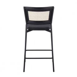 Tania 36 in. Black Faux Leather and Black Metal Counter Stool with Rattan Accent (Set of 2) by Lumisource -Cheap Lumisource Store black faux leather black metal lumisource bar stools b24 rtntania bkbk2 66 1000