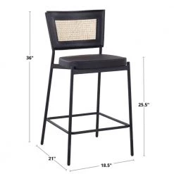 Tania 36 in. Black Faux Leather and Black Metal Counter Stool with Rattan Accent (Set of 2) by Lumisource -Cheap Lumisource Store black faux leather black metal lumisource bar stools b24 rtntania bkbk2 c3 1000
