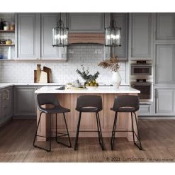 Robbi 33 in. Black Faux Leather and Black Steel Counter Height Bar Stool (Set of 2) by Lumisource -Cheap Lumisource Store black faux leather black steel lumisource bar stools b26 robbi bkbk2 31 1000