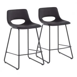 Robbi 33 in. Black Faux Leather and Black Steel Counter Height Bar Stool (Set of 2) by Lumisource