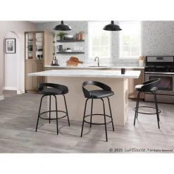 Grotto Claire Swivel 31.5 in. Black Faux Leather & Black Wood Counter Height Bar Stool with Black Metal Base (Set of 2) by Lumisource -Cheap Lumisource Store black faux leather black wood lumisource bar stools b26 grtclaire2 swvq bkbk2 31 1000