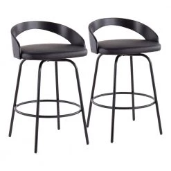 Grotto Claire Swivel 31.5 in. Black Faux Leather & Black Wood Counter Height Bar Stool with Black Metal Base (Set of 2) by Lumisource