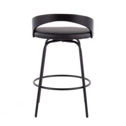 Grotto Claire Swivel 31.5 in. Black Faux Leather & Black Wood Counter Height Bar Stool with Black Metal Base (Set of 2) by Lumisource -Cheap Lumisource Store black faux leather black wood lumisource bar stools b26 grtclaire2 swvq bkbk2 66 1000