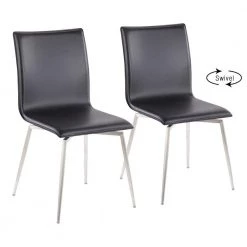 Mason Black Faux Leather and Brushed Stainless Steel Swivel Side Chair (Set of 2) by Lumisource