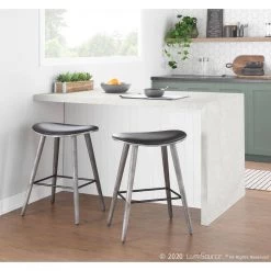 Saddle 25 in. Grey Counter Stool in Black Faux Leather with Black Metal (Set of 2) by Lumisource -Cheap Lumisource Store black faux leather lumisource bar stools b26 sadl gybkbk2 31 1000