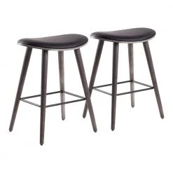 Saddle 25 in. Grey Counter Stool in Black Faux Leather with Black Metal (Set of 2) by Lumisource