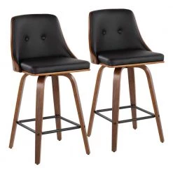 Gianna 36.5 Counter Height Bar Stool in Black Faux Leather and Walnut Wood (Set of 2) by Lumisource