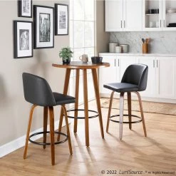 Toriano 35 in. Black Faux Leather and Walnut Wood-Counter Height Bar Stool with Round Black Footrest (Set of 2) by Lumisource -Cheap Lumisource Store black faux leather walnut wood lumisource bar stools b26 trnopu swvq2 wlbk2 31 1000