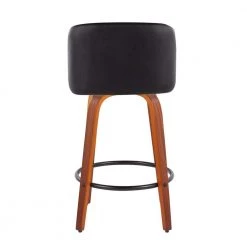 Toriano 35 in. Black Faux Leather and Walnut Wood-Counter Height Bar Stool with Round Black Footrest (Set of 2) by Lumisource -Cheap Lumisource Store black faux leather walnut wood lumisource bar stools b26 trnopu swvq2 wlbk2 66 1000