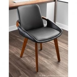 Cosmo Walnut Wood and Black Faux Leather Chair by Lumisource -Cheap Lumisource Store black faux leather walnut wood lumisource dining chairs ch cosmo wl bk 4f 1000