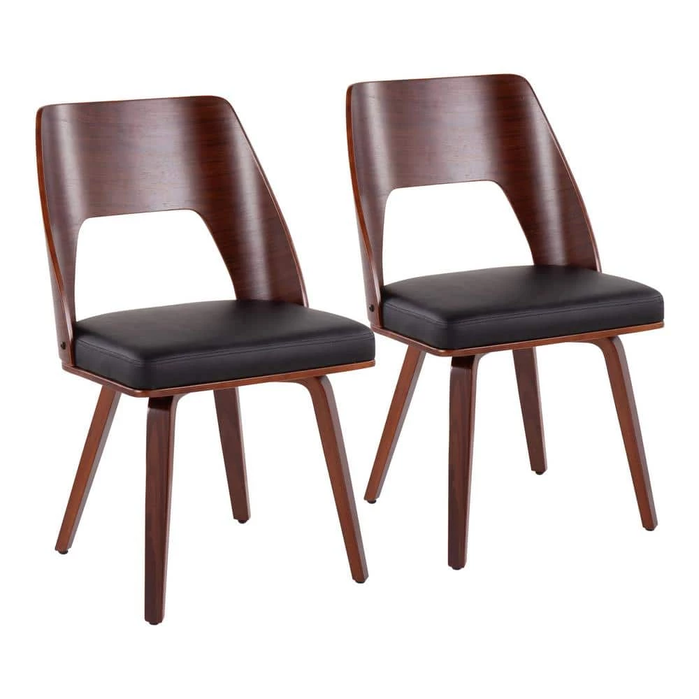 Triad Black Faux Leather and Walnut Wood Side Chair (Set of 2) by Lumisource 3 Triad Black Faux Leather and Walnut Wood Side Chair (Set of 2) by Lumisource