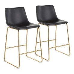 Duke 26 in. Black Faux Leather and Gold Counter Stool (Set of 2) by Lumisource