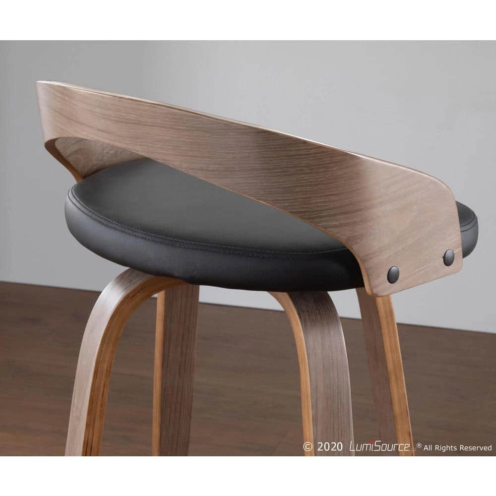 Grotto 24 in. Light Grey and Black Faux Leather Counter Stool (Set of 2) by Lumisource 10 Grotto 24 in. Light Grey and Black Faux Leather Counter Stool (Set of 2) by Lumisource - Image 8