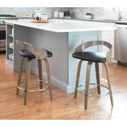 Grotto 24 in. Light Grey and Black Faux Leather Counter Stool (Set of 2) by Lumisource 21 Grotto 24 in. Light Grey and Black Faux Leather Counter Stool (Set of 2) by Lumisource -Cheap Lumisource Store black light gray lumisource bar stools b24 grottor lgy bk2 31 1000