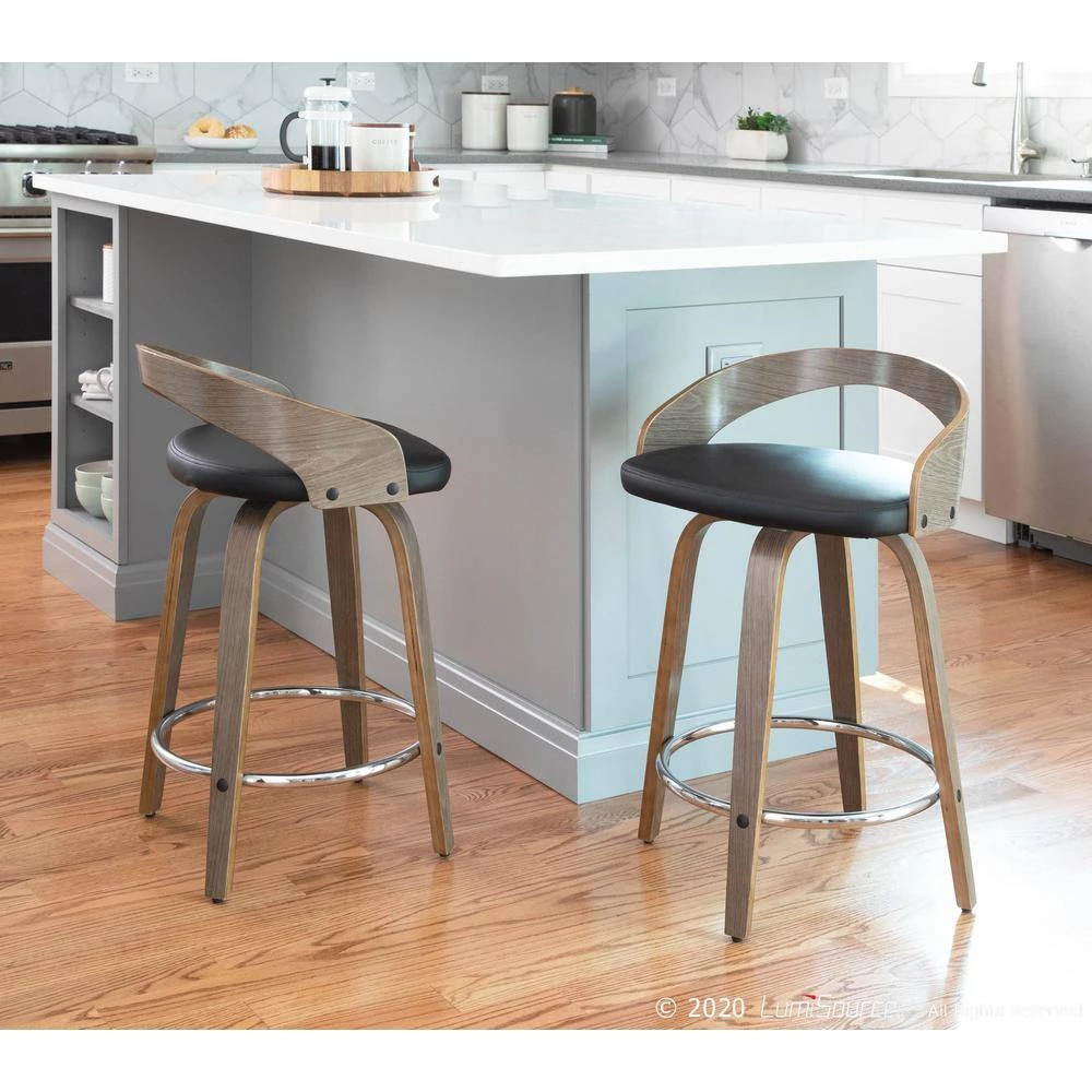 Grotto 24 in. Light Grey and Black Faux Leather Counter Stool (Set of 2) by Lumisource 12 Grotto 24 in. Light Grey and Black Faux Leather Counter Stool (Set of 2) by Lumisource - Image 10