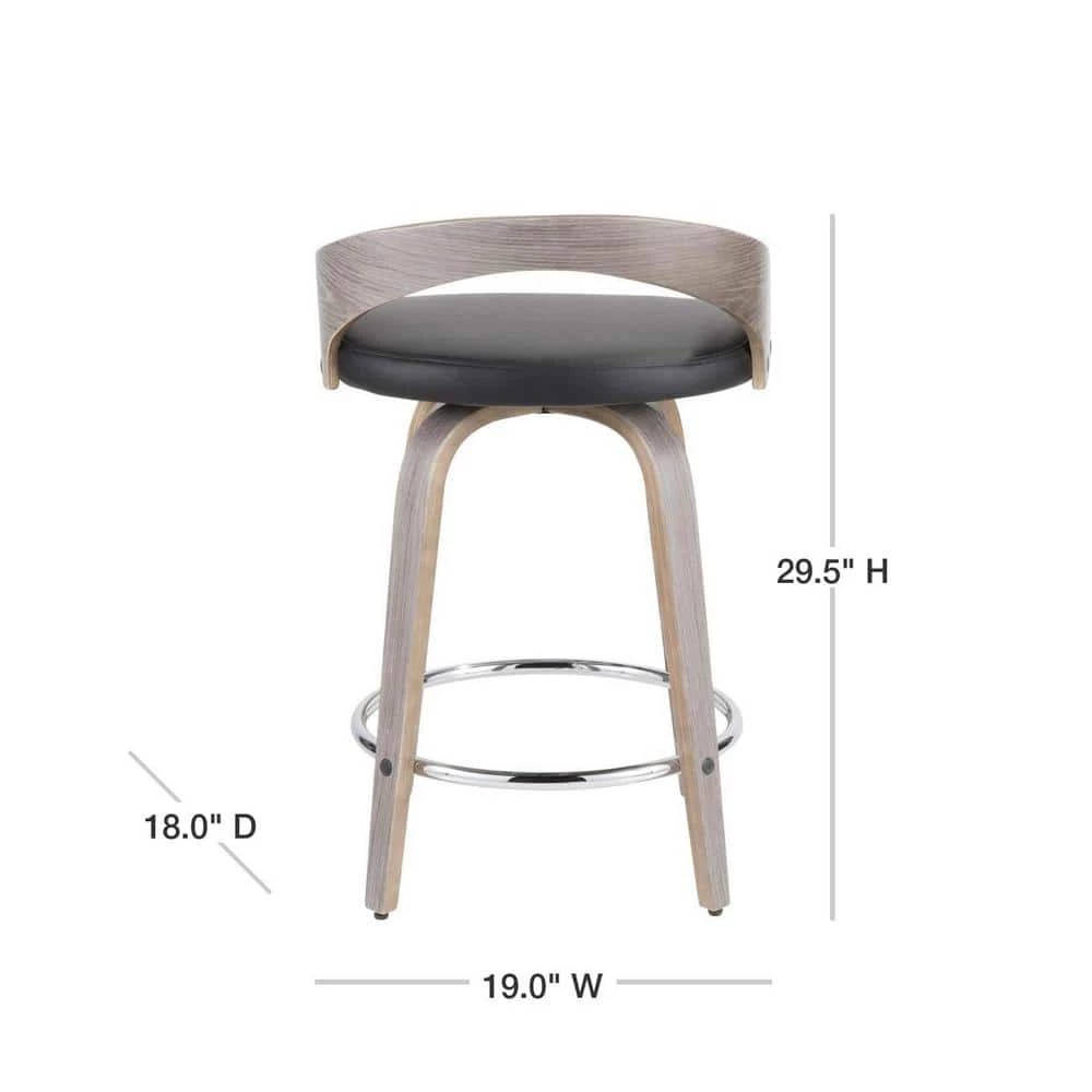 Grotto 24 in. Light Grey and Black Faux Leather Counter Stool (Set of 2) by Lumisource 5 Grotto 24 in. Light Grey and Black Faux Leather Counter Stool (Set of 2) by Lumisource - Image 3