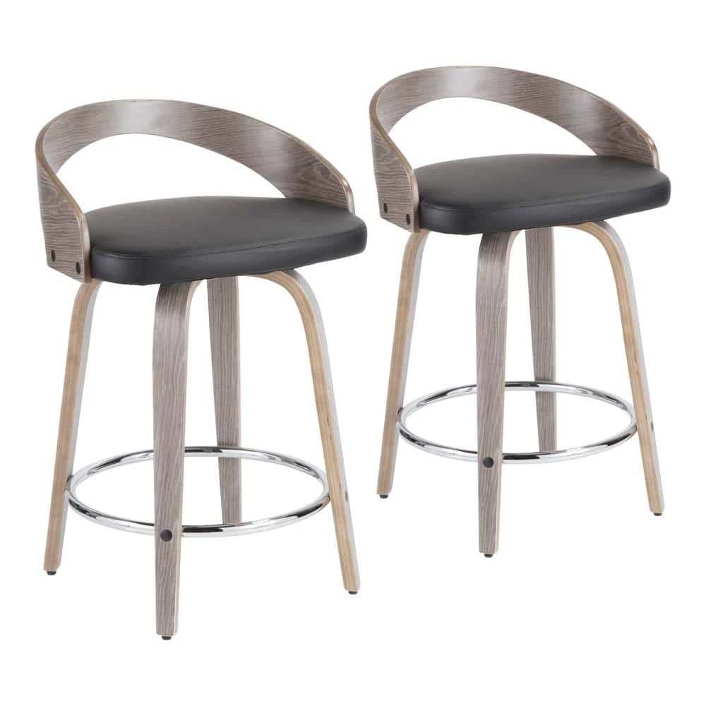 Grotto 24 in. Light Grey and Black Faux Leather Counter Stool (Set of 2) by Lumisource 3 Grotto 24 in. Light Grey and Black Faux Leather Counter Stool (Set of 2) by Lumisource