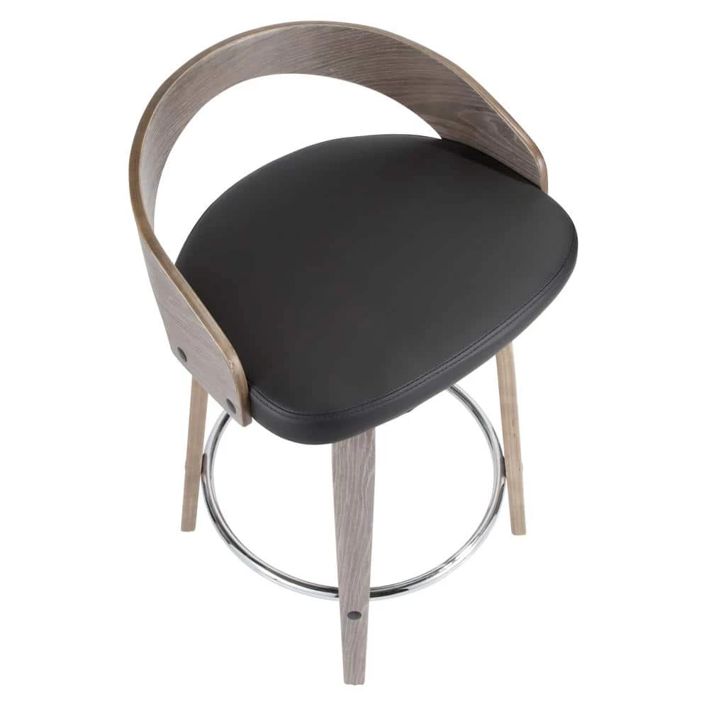 Grotto 24 in. Light Grey and Black Faux Leather Counter Stool (Set of 2) by Lumisource 6 Grotto 24 in. Light Grey and Black Faux Leather Counter Stool (Set of 2) by Lumisource - Image 4