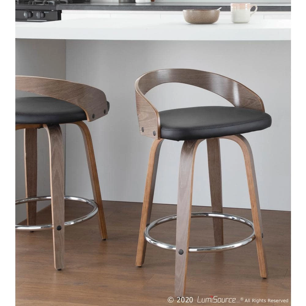 Grotto 24 in. Light Grey and Black Faux Leather Counter Stool (Set of 2) by Lumisource 8 Grotto 24 in. Light Grey and Black Faux Leather Counter Stool (Set of 2) by Lumisource - Image 6