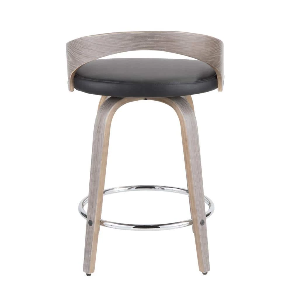 Grotto 24 in. Light Grey and Black Faux Leather Counter Stool (Set of 2) by Lumisource 4 Grotto 24 in. Light Grey and Black Faux Leather Counter Stool (Set of 2) by Lumisource - Image 2