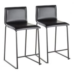 Mara 26 in. Black Faux Leather and Black Metal Counter Stool (Set of 2) by Lumisource