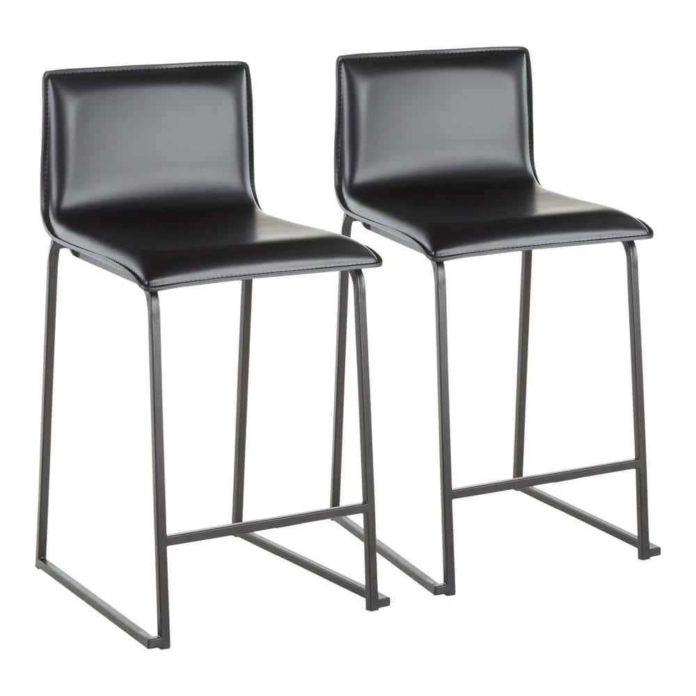 Mara 26 in. Black Faux Leather and Black Metal Counter Stool (Set of 2) by Lumisource 3 Mara 26 in. Black Faux Leather and Black Metal Counter Stool (Set of 2) by Lumisource