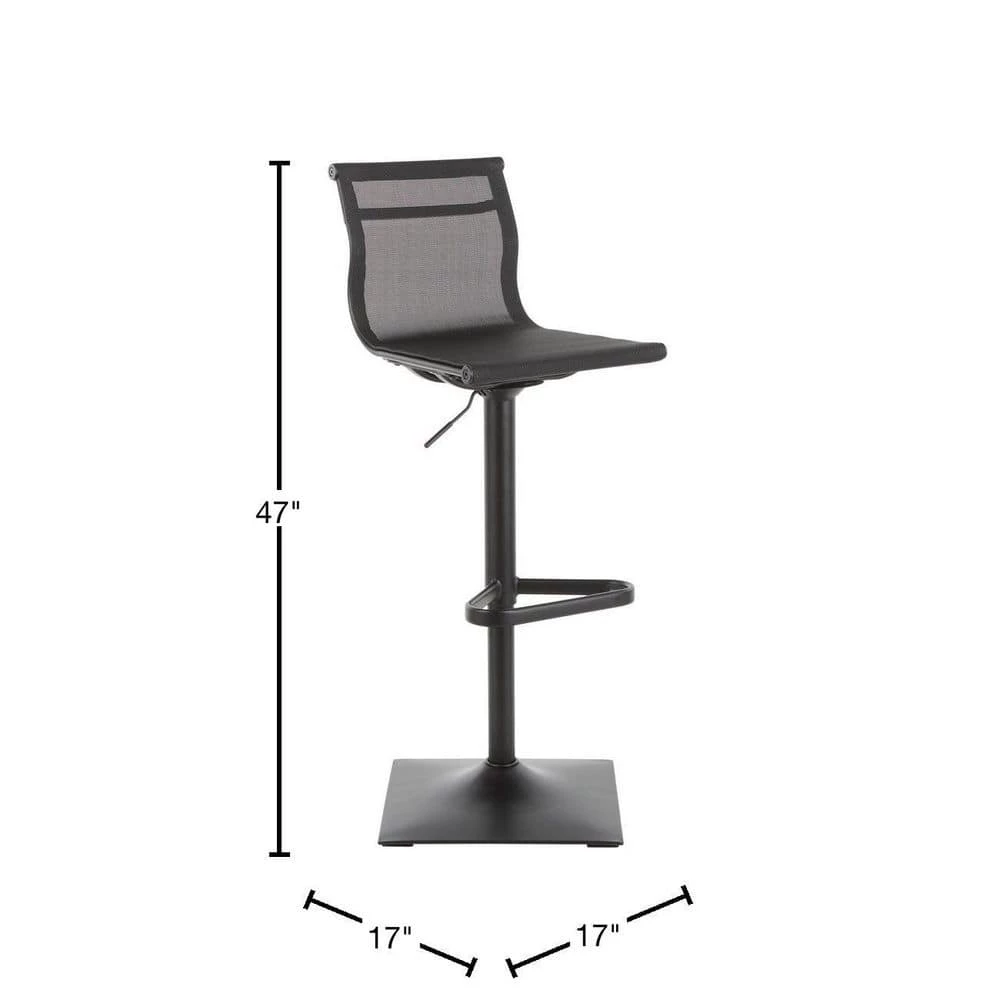 Mirage Adjustable Bar Stool in Black Mesh Fabric and Black Metal by Lumisource 5 Mirage Adjustable Bar Stool in Black Mesh Fabric and Black Metal by Lumisource - Image 3