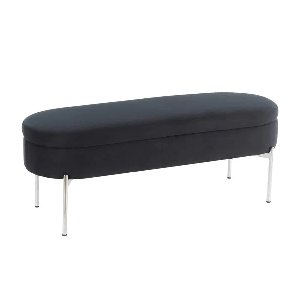 Chloe 18 in. Black Velvet and Chrome Storage Bench by Lumisource 3 Chloe 18 in. Black Velvet and Chrome Storage Bench by Lumisource