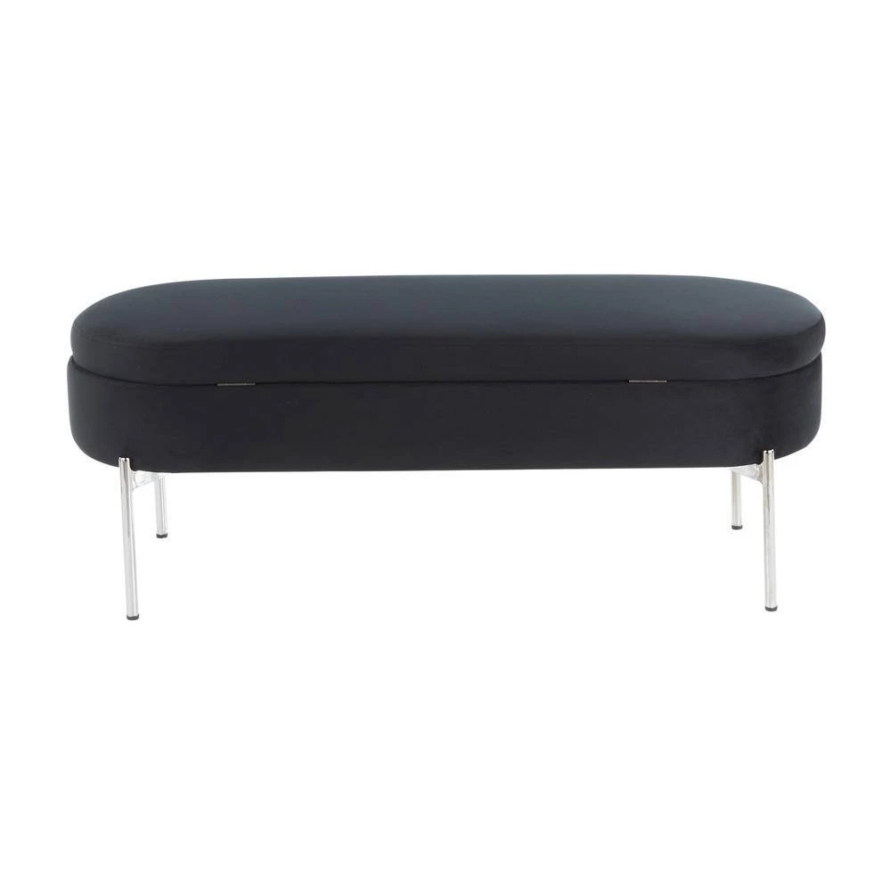 Chloe 18 in. Black Velvet and Chrome Storage Bench by Lumisource 6 Chloe 18 in. Black Velvet and Chrome Storage Bench by Lumisource - Image 4