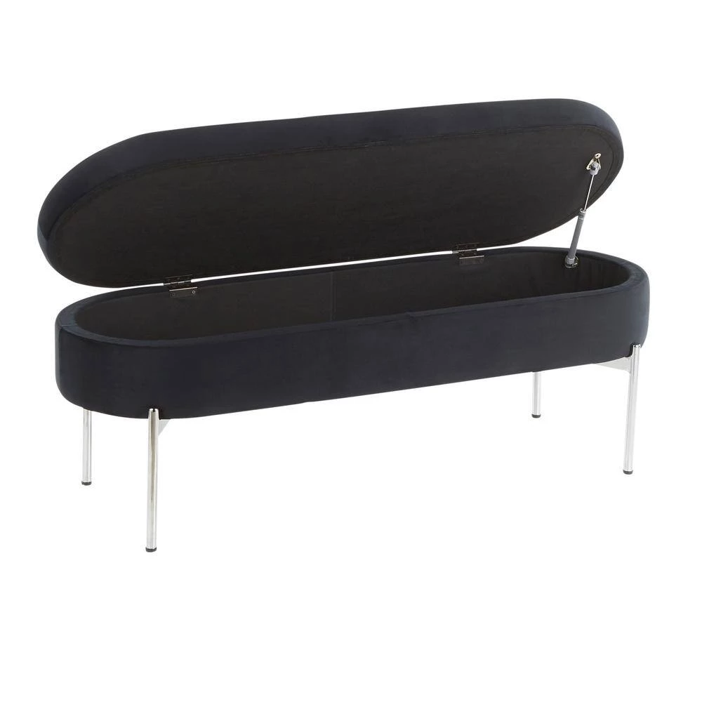 Chloe 18 in. Black Velvet and Chrome Storage Bench by Lumisource 7 Chloe 18 in. Black Velvet and Chrome Storage Bench by Lumisource - Image 5