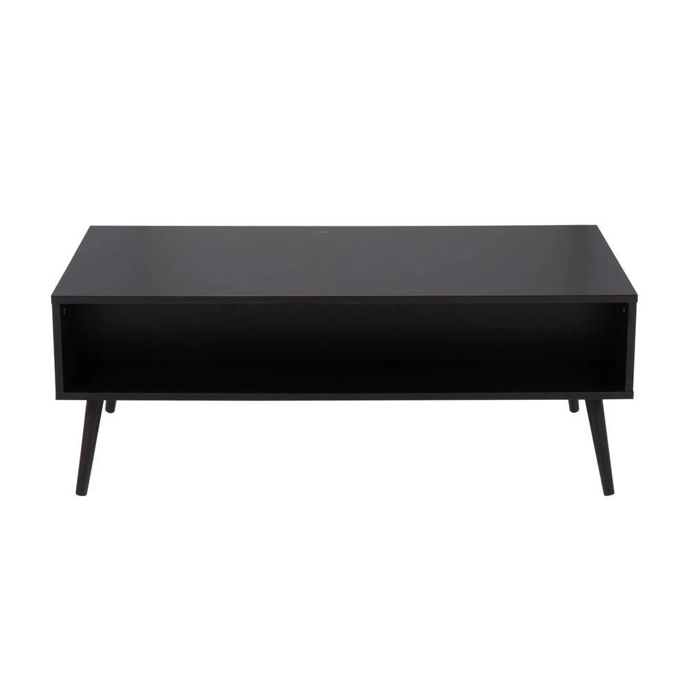Bora Bora 23 .25 in. Black Rectangle Wood Coffee Table with Sliding Drawer and Rattan Accent by Lumisource 6 Bora Bora 23 .25 in. Black Rectangle Wood Coffee Table with Sliding Drawer and Rattan Accent by Lumisource - Image 4