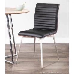 Mason Swivel Dining Chair in Black Faux Leather, Walnut Wood and Stainless Steel (Set of 2) by Lumisource -Cheap Lumisource Store black lumisource dining chairs ch msnswv wlbk2 c3 1000