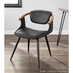 Oracle Mid-Century Modern Dining Chair in Black Faux Leather and Black Metal with Walnut Wood Accents by Lumisource -Cheap Lumisource Store black lumisource dining chairs ch oracle bkbk 4f 1000