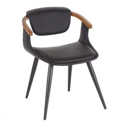 Oracle Mid-Century Modern Dining Chair in Black Faux Leather and Black Metal with Walnut Wood Accents by Lumisource