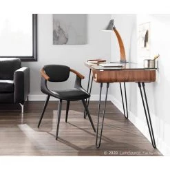 Oracle Mid-Century Modern Dining Chair in Black Faux Leather and Black Metal with Walnut Wood Accents by Lumisource -Cheap Lumisource Store black lumisource dining chairs ch oracle bkbk c3 1000